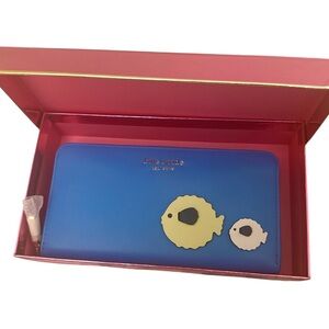💙 RARE Kate Spade Tide Pool Puffy Puffer Fish Zip Wallet NWT Boxed 💙